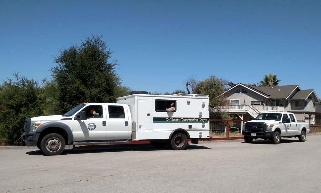 CCC Crew trucks getting ready to head back to the SLO Campus.